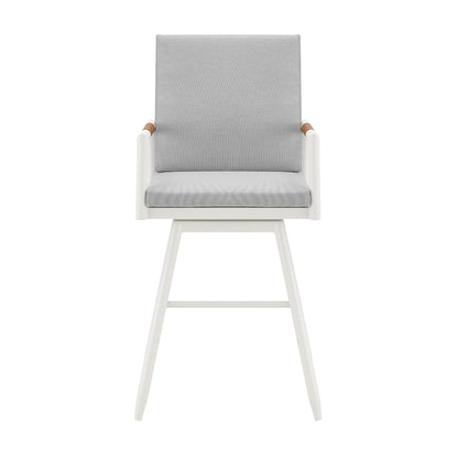 43" Light Gray Metal Swivel Outdoor Counter Height Bar chair with Footrest