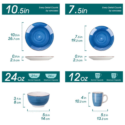Vancasso, Series Bella, 32-Piece Stoneware Dinnerware Set, Blue Dinner Set, Service for 8
