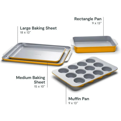 Nonstick Ceramic Bakeware Set (5 Pieces) - Baking Sheets, Assorted Baking Pans & Storage - Aluminized Steel Body - Non Toxic