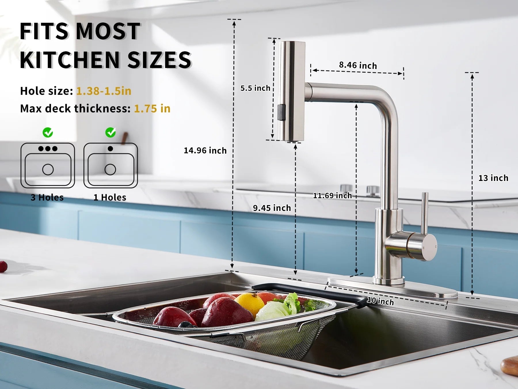 Stylish Waterfall Faucet with Pull Down Sprayer and Three Function Modes for Enhanced Kitchen Convenience