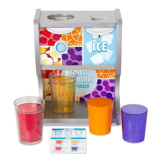 Melissa & Doug Wooden Drink Dispenser Set – Ideal for Imaginative Play with Cups, Juice Inserts, and Ice Cubes