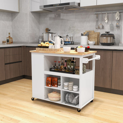 Mobile Kitchen Island Trolley Featuring Open Shelves and Drawer Storage
