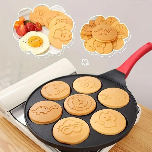 Cartoon Design Non-Stick Pancake and Egg Frying Pan, 7-Cavity Cookware for Gas and Induction Stoves, Ideal for Summer Cooking and Gifting