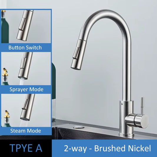 Brushed Gold Kitchen Faucet Pull Out Kitchen Sink Water Tap Single Handle Mixer Tap 360 Rotation Kitchen Shower Faucet