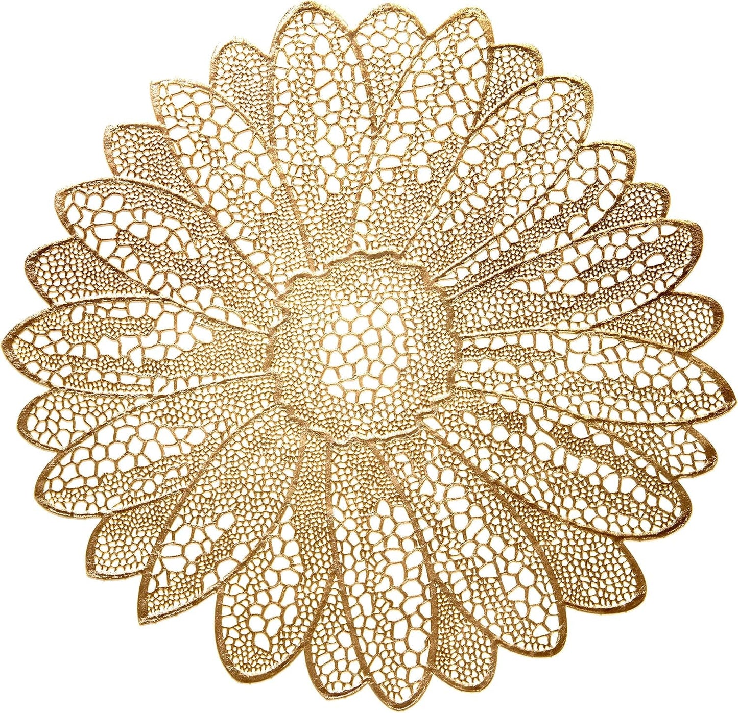 10-Piece Set of Pressed Vinyl Metallic Placemats for Weddings and Special Events (Fiore Gold)