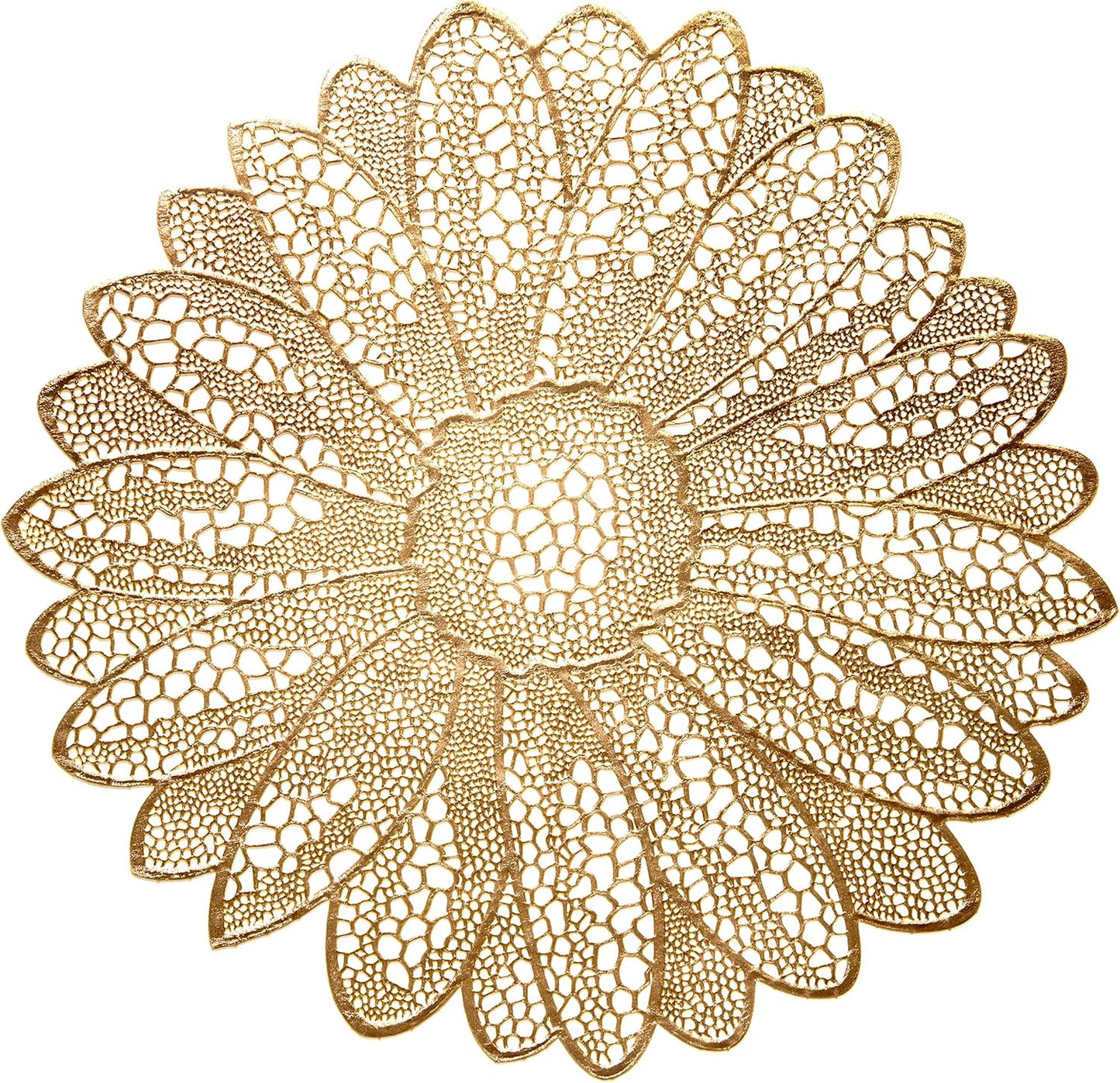 10-Piece Set of Pressed Vinyl Metallic Placemats for Weddings and Special Events (Fiore Gold)