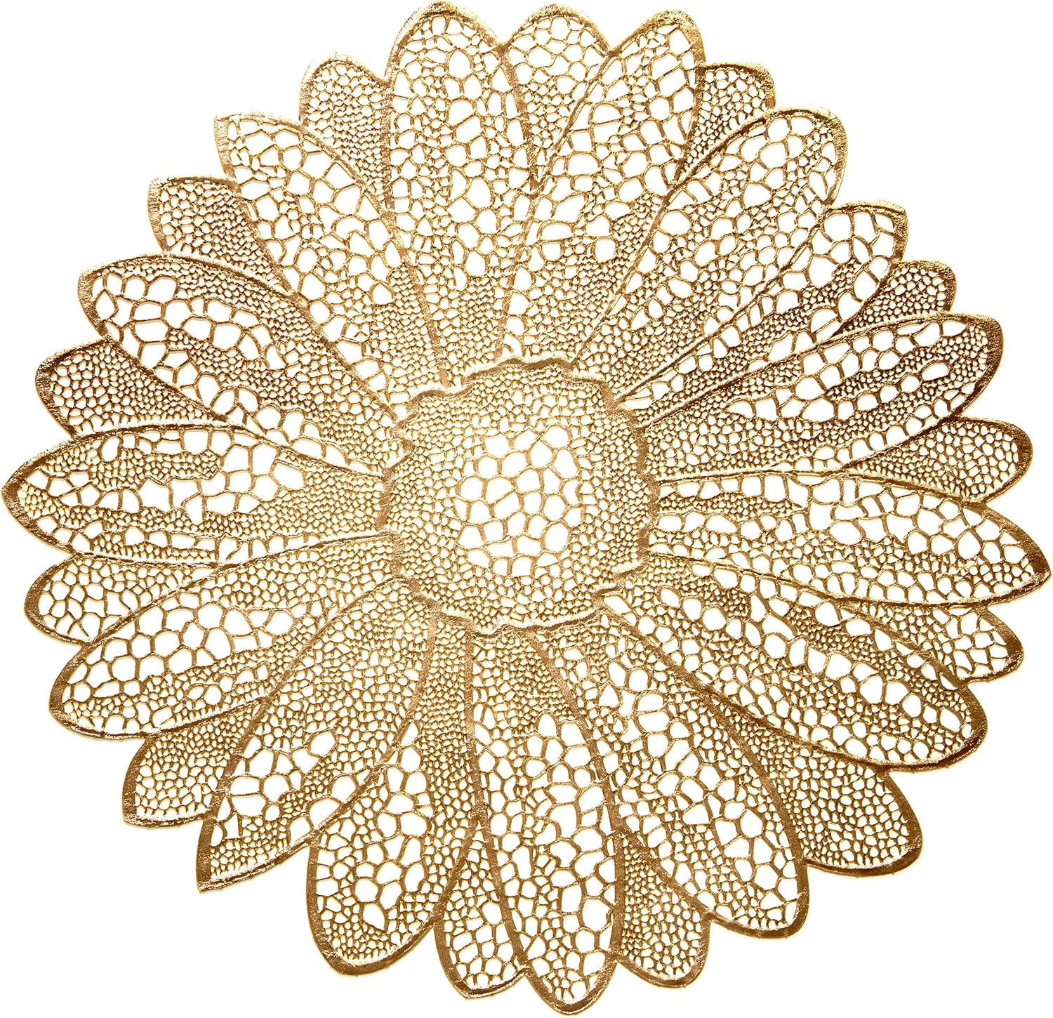 10-Piece Set of Pressed Vinyl Metallic Placemats for Weddings and Special Events (Fiore Gold)