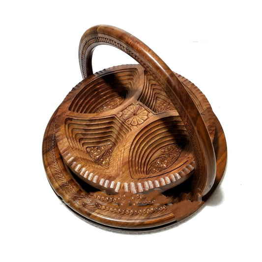 Color: Four Baskets Shape, Size: 30cm - Pakistan Wooden Carved Fruit Basket Decorative Souvenir