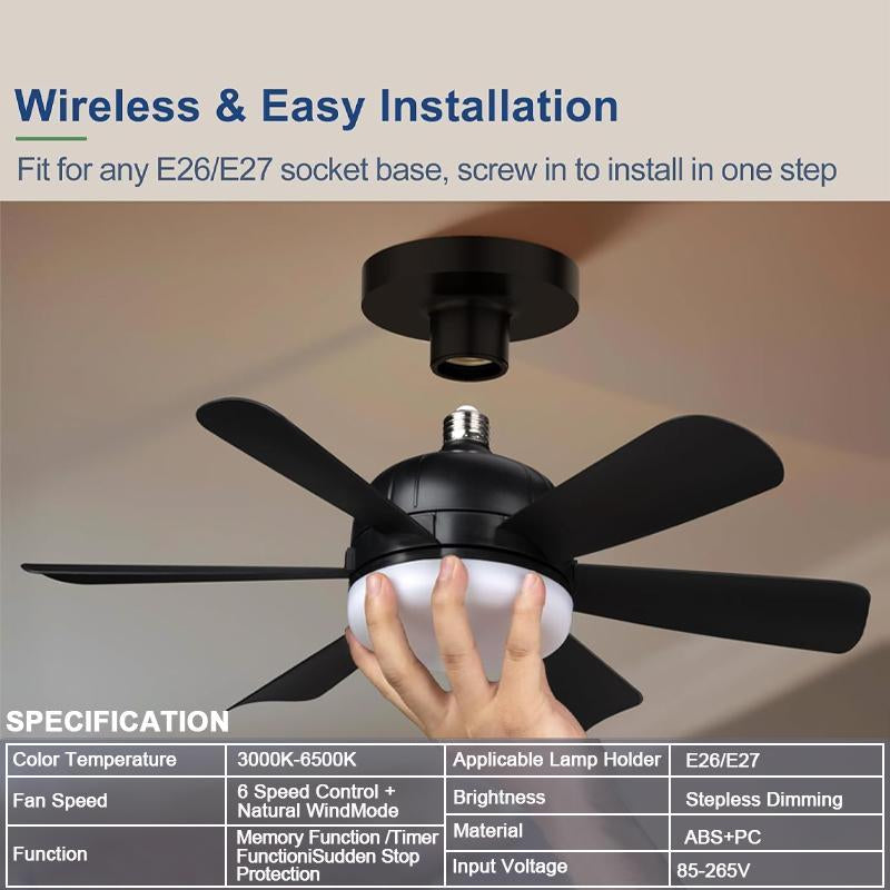 LED Ceiling Fan Light with Remote & APP Control, 40W E26/27 LED Ceiling Fan Lamp with 6 Wind Speeds, Dimmable Fan Lamps for Summer, Indoor LED Light for Bedroom, Kitchen, Living Room, Ceiling Fan with Light