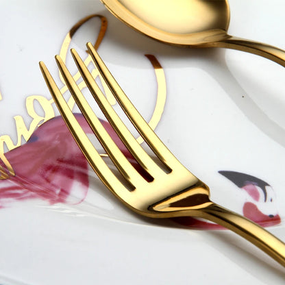 16/24Pcs Golden Cutlery Dishes Dinnerware Table Sets Tableware Stainless Steel Gold Flatware Fork Spoon Knife Set