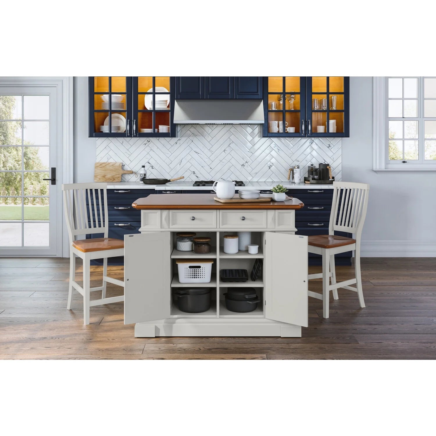 Homestyles Americana Wood Kitchen Island Set in off White