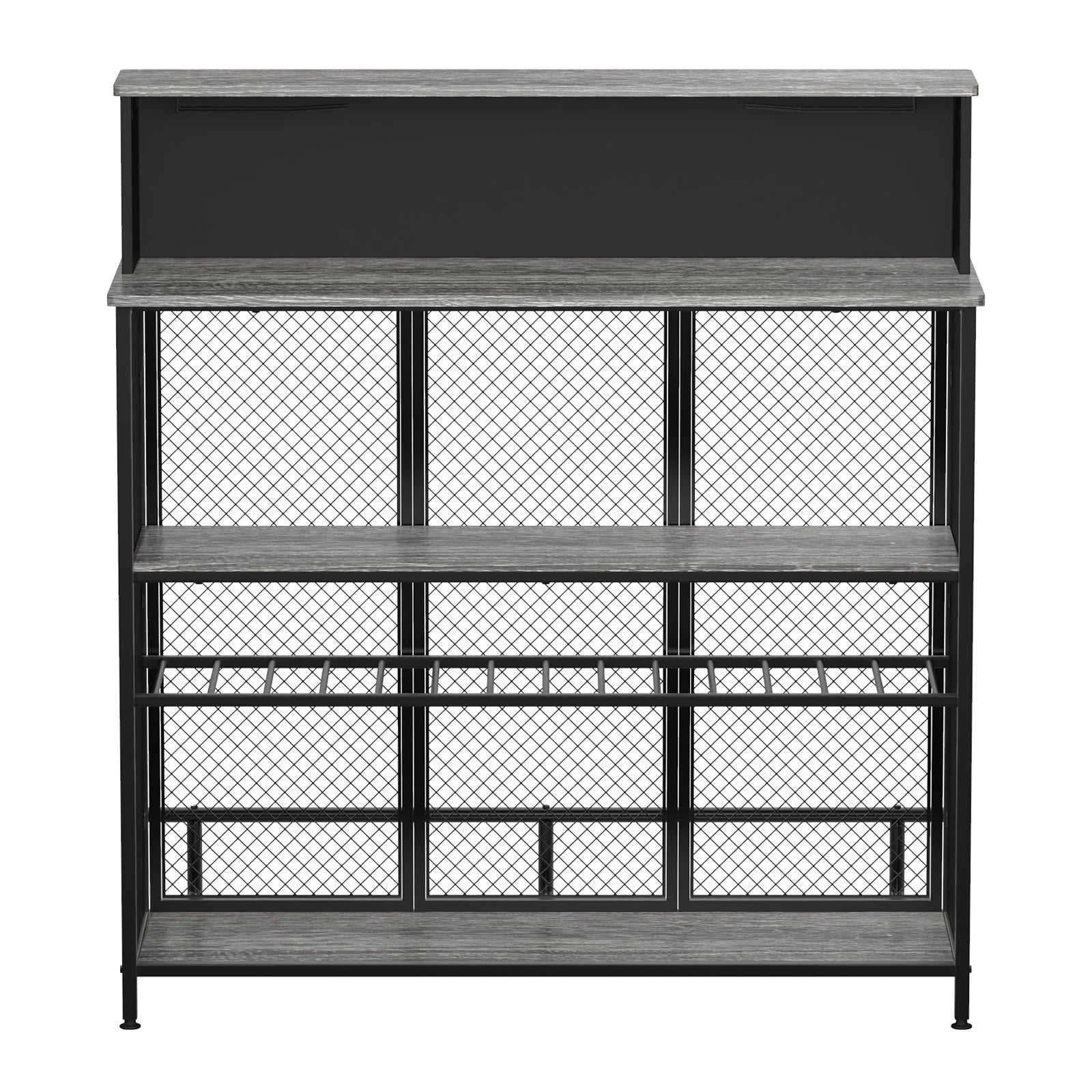 Stylish GDLF Mini Home Bar Cabinet with Storage & Footrest in Wood Gray
