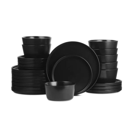 Stone Lain Celina 24-Piece Dinnerware Set Stoneware, Service for 8, Black Matte