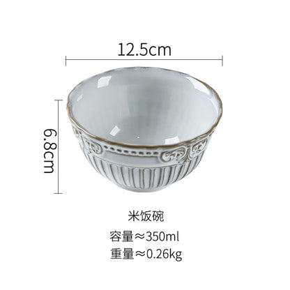 French Dinner Plates Set Luxury Tableware Bowl Set Household Retro Ceramic Dinnerware Bowl Plate Bowl Set Kitchen Supplies