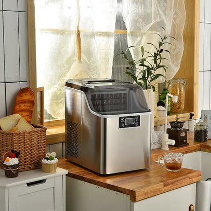 Electric Countertop Ice Maker 40-Lb Ice per Day Countertop or Portable Cubed Ice Maker (Silver)