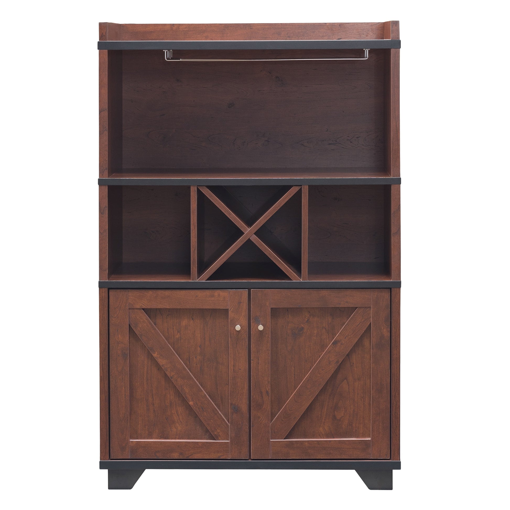Furniture of America Keya Farmhouse 6-Shelf Wine Cabinet Buffet Vintage Walnut Walnut Finish, Wood Finish
