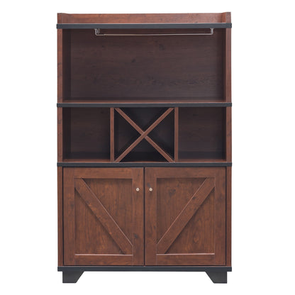 Furniture of America Keya Farmhouse 6-Shelf Wine Cabinet Buffet Vintage Walnut Walnut Finish, Wood Finish