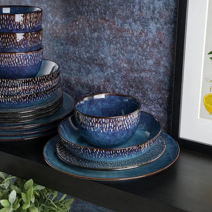 Cobalt Blue Dishes and Plates Sets, Matisse 16 Piece Double Bowl Dinnerware Set