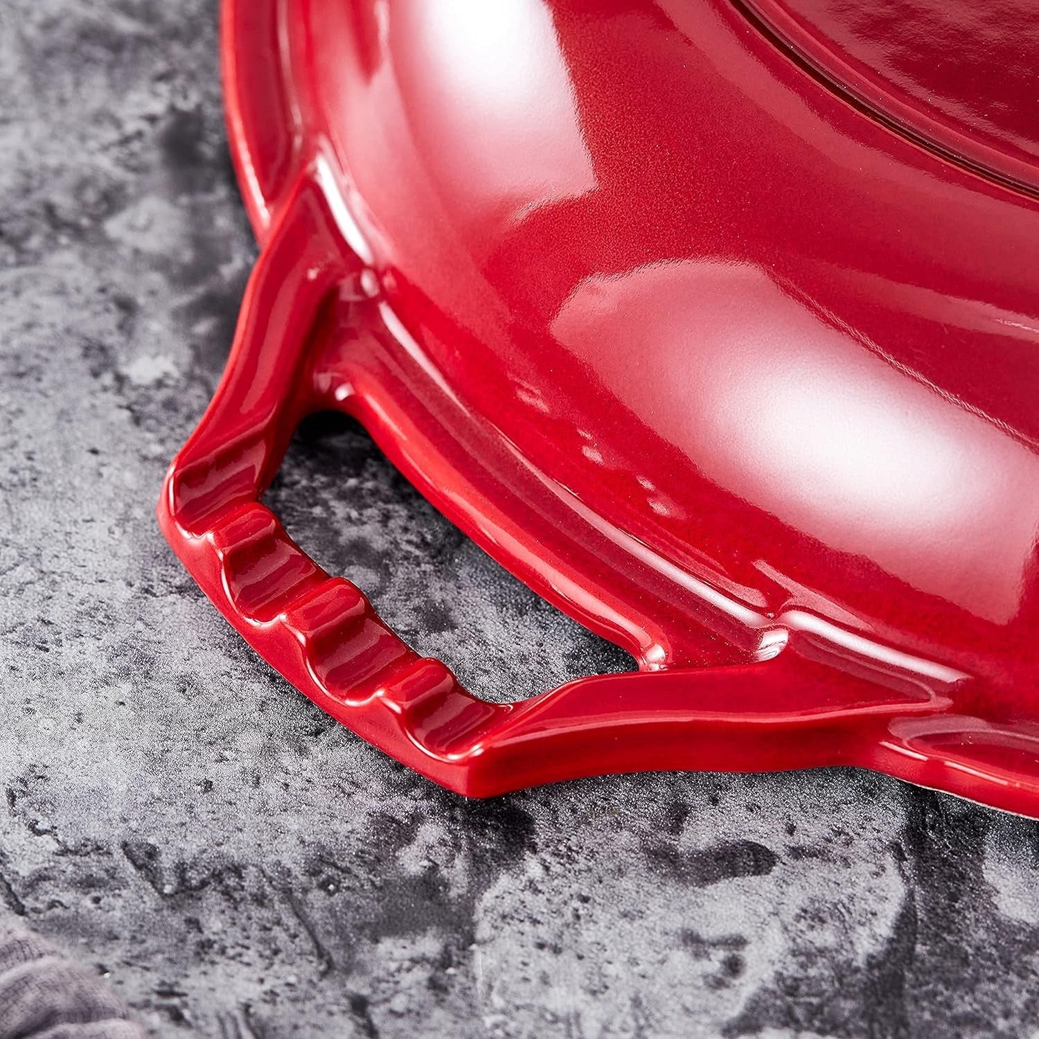 Bruntmor 2-in-1 Enamel Cast Iron Dutch Oven with Skillet Lid - 7 Quart Red Cookware for Casseroles and Braising