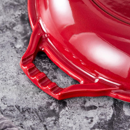 Bruntmor 2-in-1 Enamel Cast Iron Dutch Oven with Skillet Lid - 7 Quart Red Cookware for Casseroles and Braising