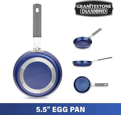 Blue Mini Nonstick Egg and Omelet Pan - 5.5” Single Serve Frying Pan with Diamond Infusion, Ideal for Eggs and Pancakes, Non-Toxic and Dishwasher Safe