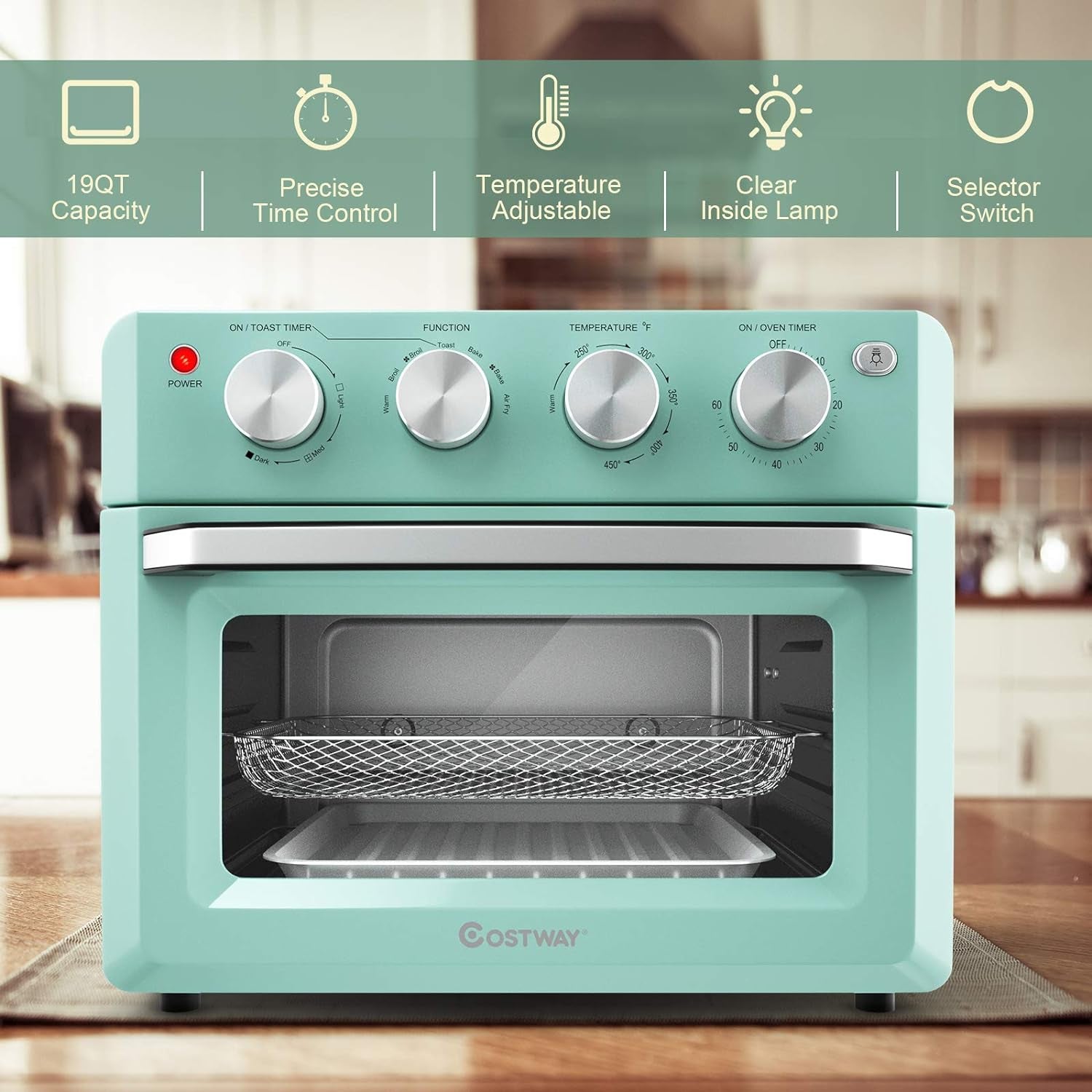 COSTWAY 7-in-1 Convection Toaster Oven with Air Fryer - 1550W Multi-Function Oven with Timer, Temperature Control & 5 Accessories