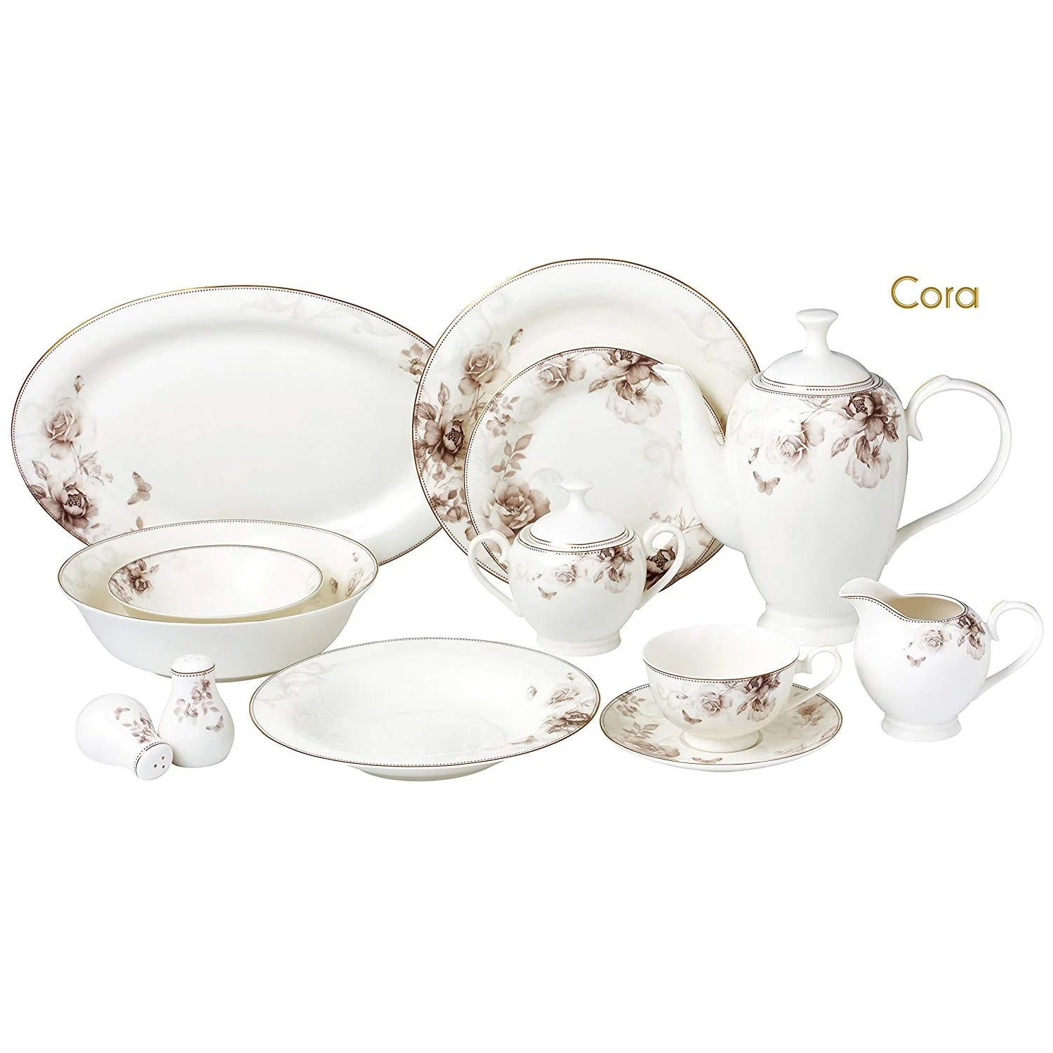 Lorenzo Import Cora-57 57 Piece Dinnerware Set & Bone China Service for 8 People - Cora