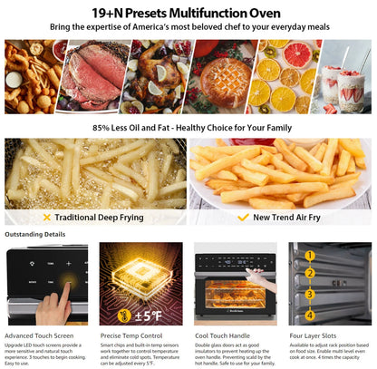 Beelicious 32 QT Large Air Fryer Ovens, Rotisserie Oven with Dehydrator, 19-In-1 Convection Toast Countertops Oven Combo, 6 Accessories