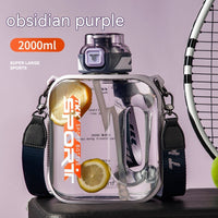 Color: Purple, Capacity: 2000ml - Sports Large Water Bottle Large Capacity Outdoor Portable Barrels High Temperature Resistant