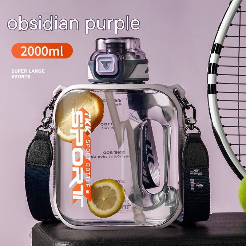 Color: Purple, Capacity: 2000ml - Sports Large Water Bottle Large Capacity Outdoor Portable Barrels High Temperature Resistant