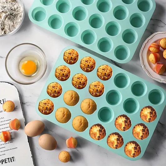 Summer 2024 Silicone Mini Muffin Pan, 2 Counts/Set 24-Cavity Mini Muffin Pan, Non-Stick Baking Cupcake Pan, Oven Accessories, Baking Tools, Kitchen Gadgets, Baking Supplies, Kitchen Accessories