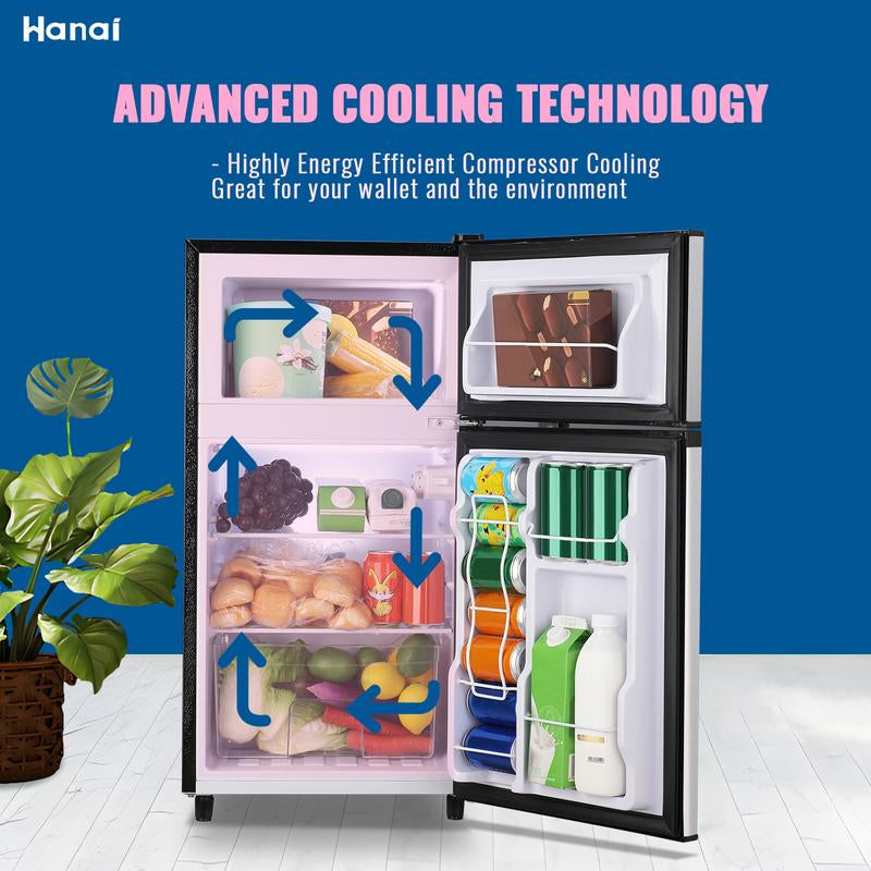 WANAI Double Door Mini Fridge - Ideal for Office, Dormitory, or Bedroom Use