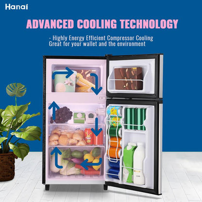 WANAI Double Door Mini Fridge - Ideal for Office, Dormitory, or Bedroom Use