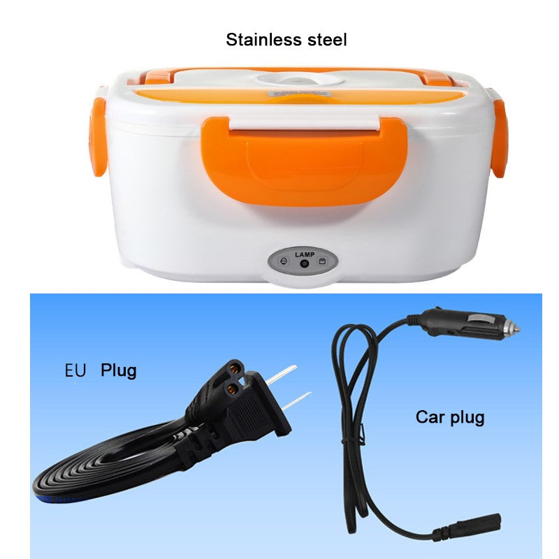 Color: Orange Steel, Model: EU and Car - Portable Electric Heating Lunch Box