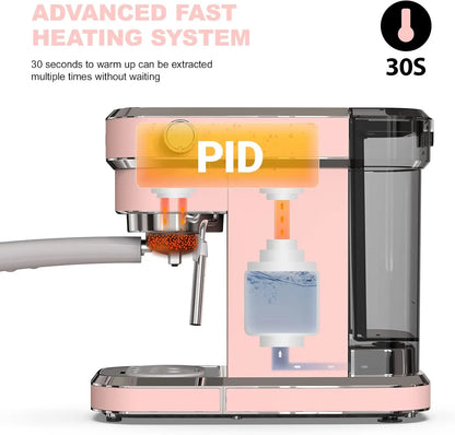 Professional Espresso Machine 20 Bar, Espresso Maker with Milk Frother Steam Wand, Stainless Steel Home Coffee Machines