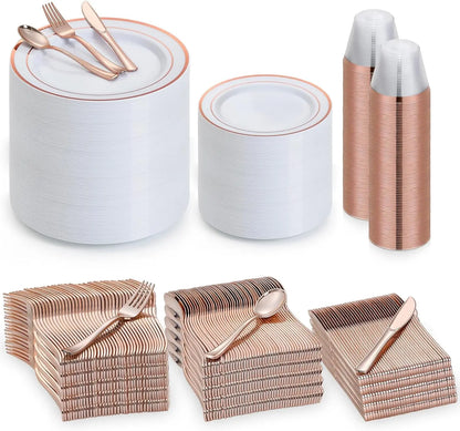 600 Pcs Plastic Dinnerware Set for 100 Guests, Disposable Plastic Plates for Party Wedding Birthday, Dinner Plates, Salad Plates