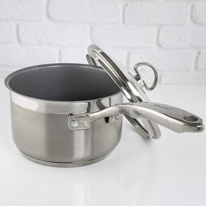Chantal Induction 21 Steel 2-Quart Non-Stick Saucepan with Tempered Glass Lid and Brushed Stainless Steel Finish