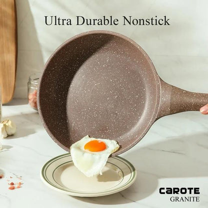 [Official] CAROTE 10Pcs Nonstick Cookware Sets, Brown Granite Pans and Pots Set, Induction Stone Kitchen Cooking Set Ceramic Frying Frying Pan Lid