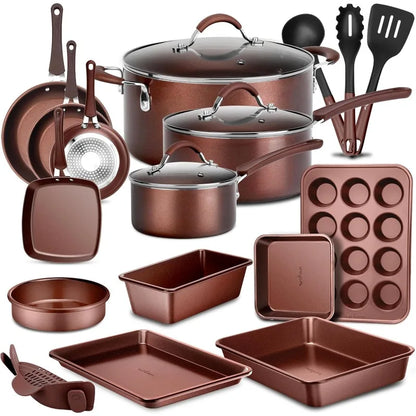 20 Piece Professional Home Kitchen Cookware and Bakeware, Pots and Pans Set Non Stick Kitchenware, Cool-Touch Handles, Safe