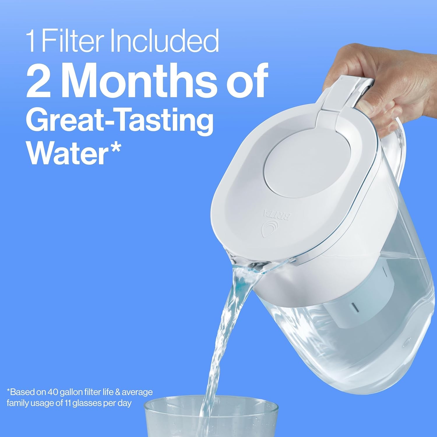 Standard Water Filter Pitcher with Smartlight Filter Change Indicator - BPA-Free, 10-Cup Capacity, Reduces Harmful Impurities