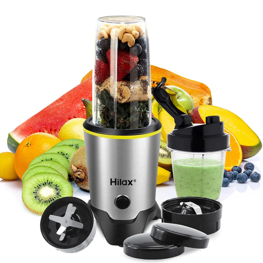 Hilax Personal Portable Blender for Shakes, Smoothies, and Food Preparation - 1200W Countertop Blender with 35oz and 14oz BPA-Free Bottles (Silver)