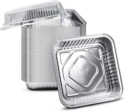 8” x 8” Square Baking Cake Pans with Plastic Dome Lids | Heavy Duty l Disposable Aluminum Foil Tins l Portable Food Containers