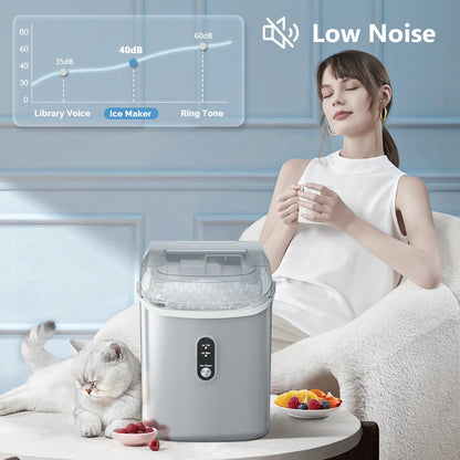 Auseo Countertop Nugget Ice Maker - 35 lbs/24 hrs, Self-Cleaning with Ice Basket, Shovel, and Handle - Ideal for Home, Office, and Parties - Gray
