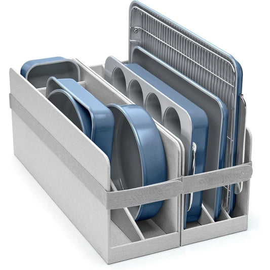 Nonstick Ceramic Bakeware Set (11 Pieces) & Storage - Aluminized Steel Body - Non Toxic, PTFE & PFOA Free - Slate，home.