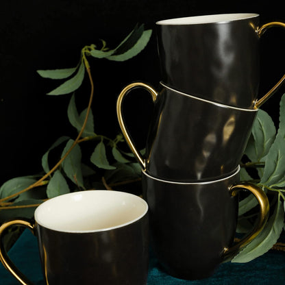 Stone Lain Florian Contemporary 16-Piece Porcelain Dinnerware Set with Black and Gold Rim for Four