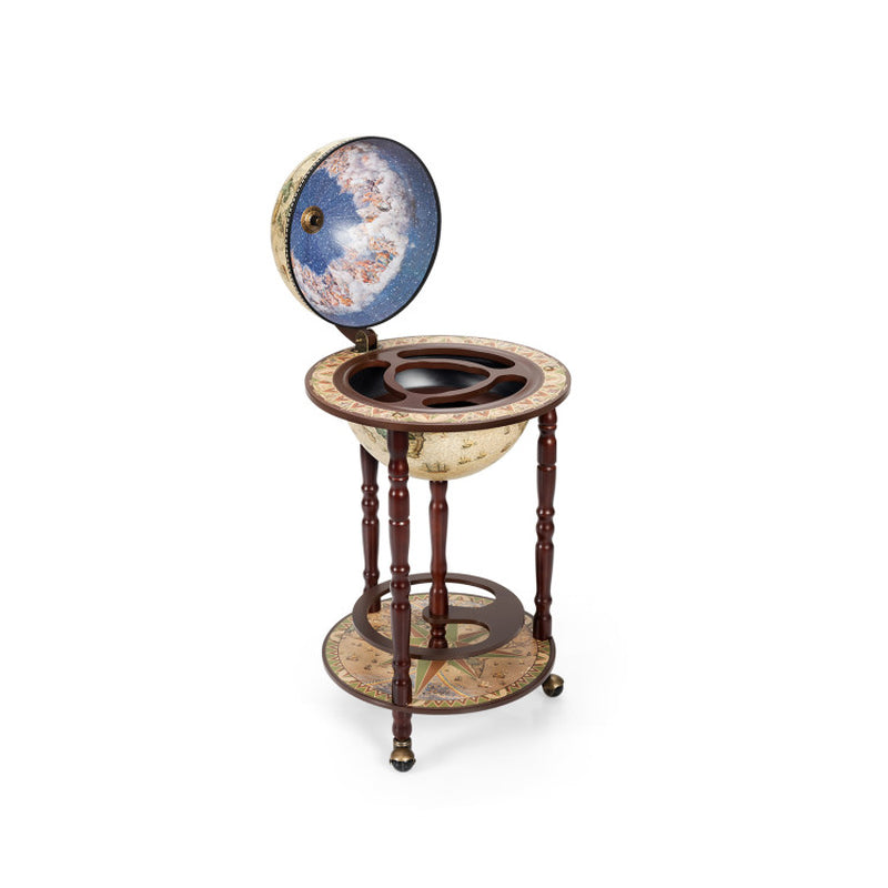 17-Inch Italian-Style Wooden Globe Liquor Bottle and Wine Rack with Wheels