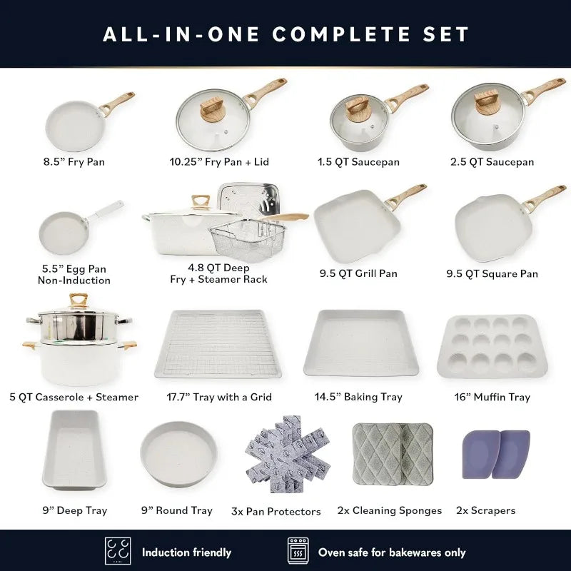 Induction Compatible Kitchen Cookware Sets + Bakeware Sets - Non Stick, PFOA Free, Oven Safe Pot and Pan