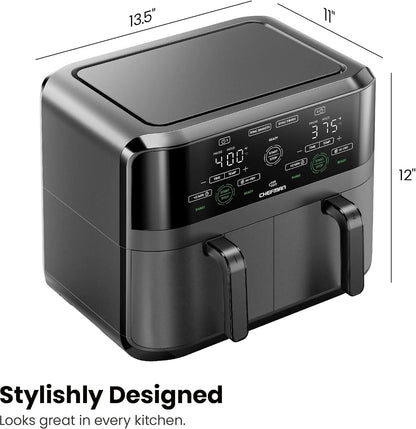 Chefman Dual Basket Air Fryer with Digital Touchscreen, Two Independent 3 Qt Baskets, Sync Finish - Black