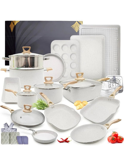 23 Pcs Pots and Pans Set Non Stick - Induction Compatible Kitchen Cookware Sets + Bakeware Sets - Non Stick, PFOA Free
