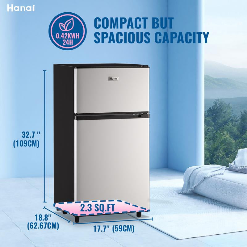 WANAI Double Door Mini Fridge - Ideal for Office, Dormitory, or Bedroom Use